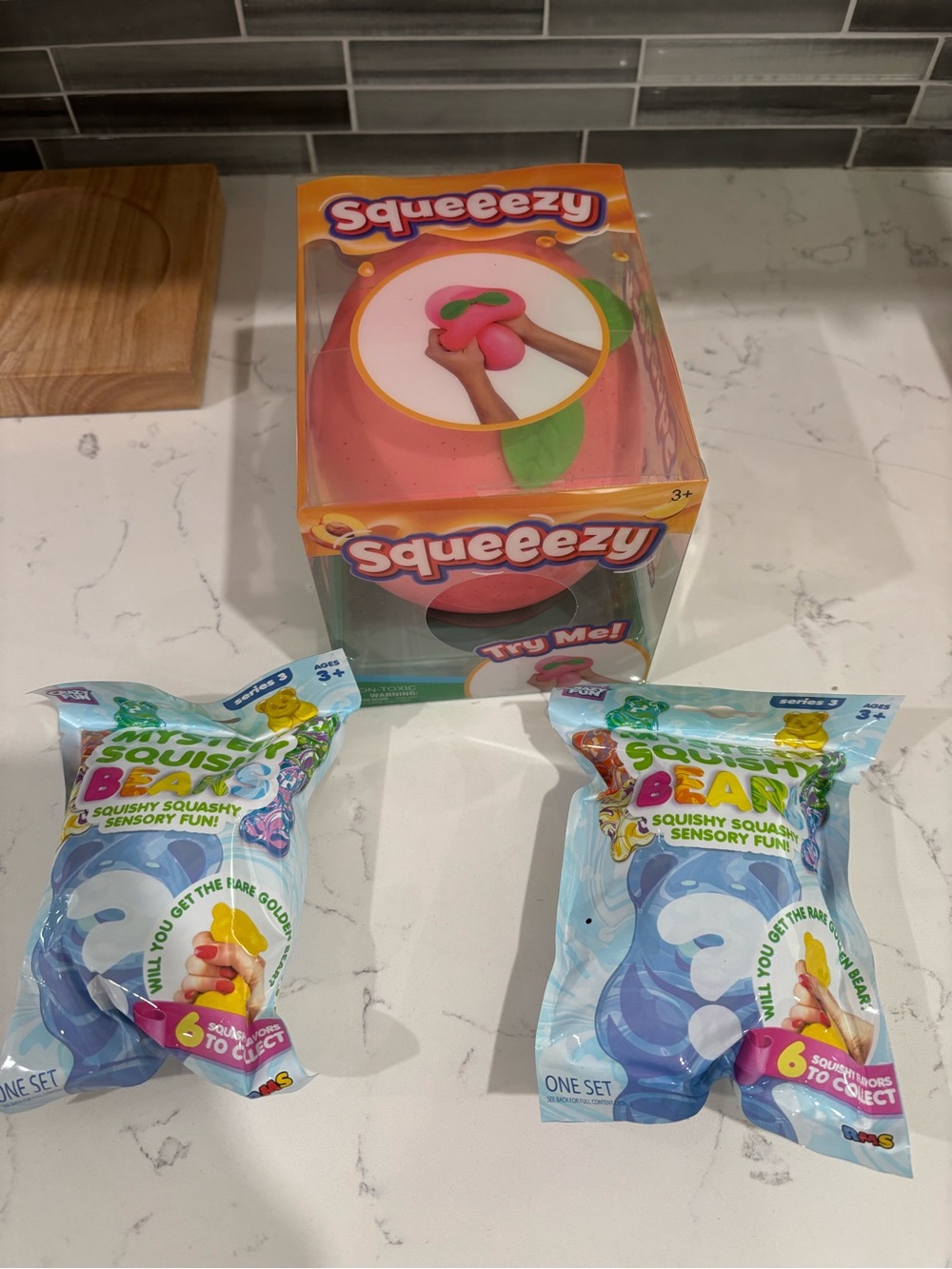 Squeezy  Peach with 2 Mystery Squish Bears RMS